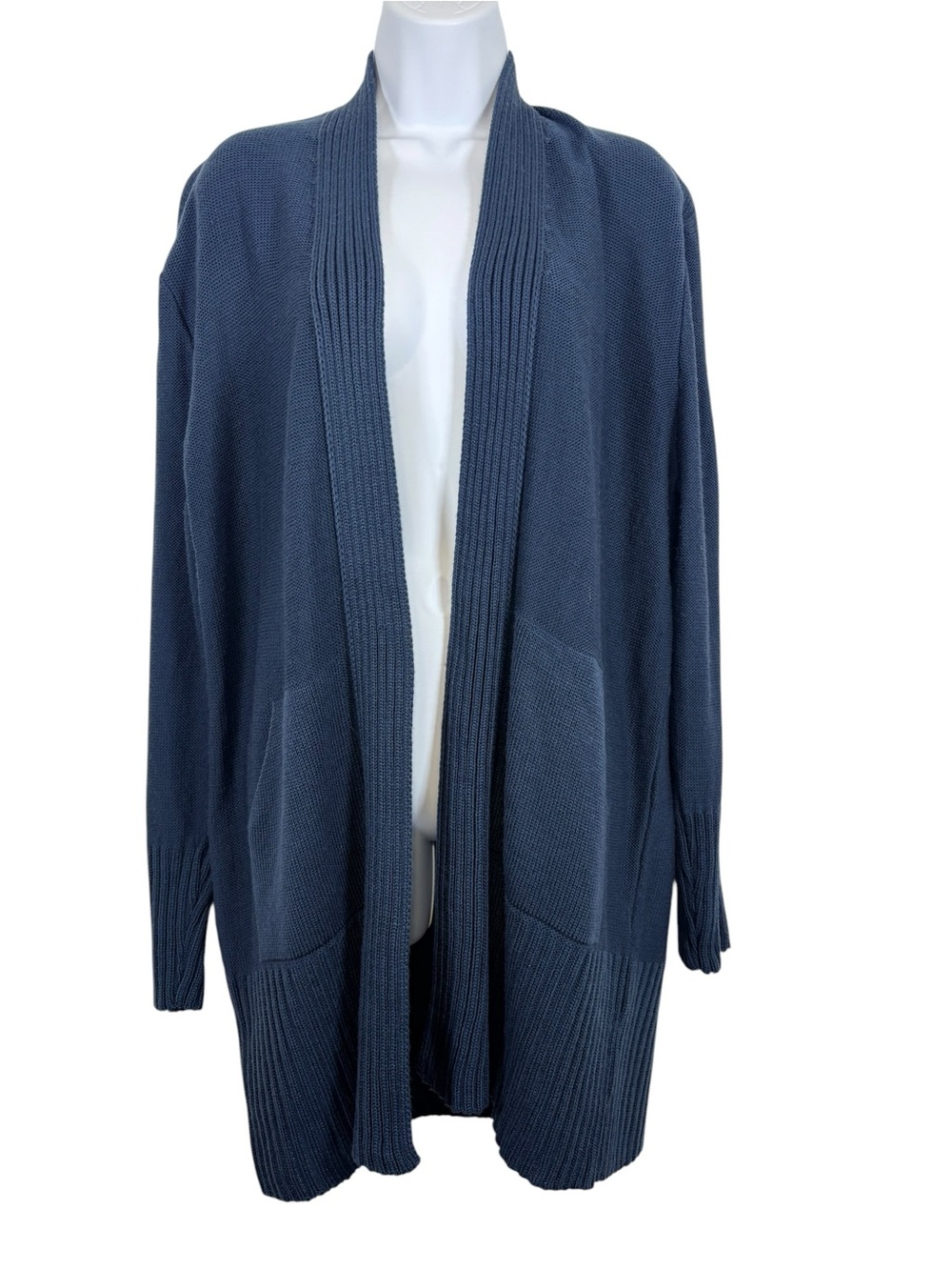 CCK Style Blue Open Front Cozy Minimalist Long Cardigan Sweater Plus Size 3XL